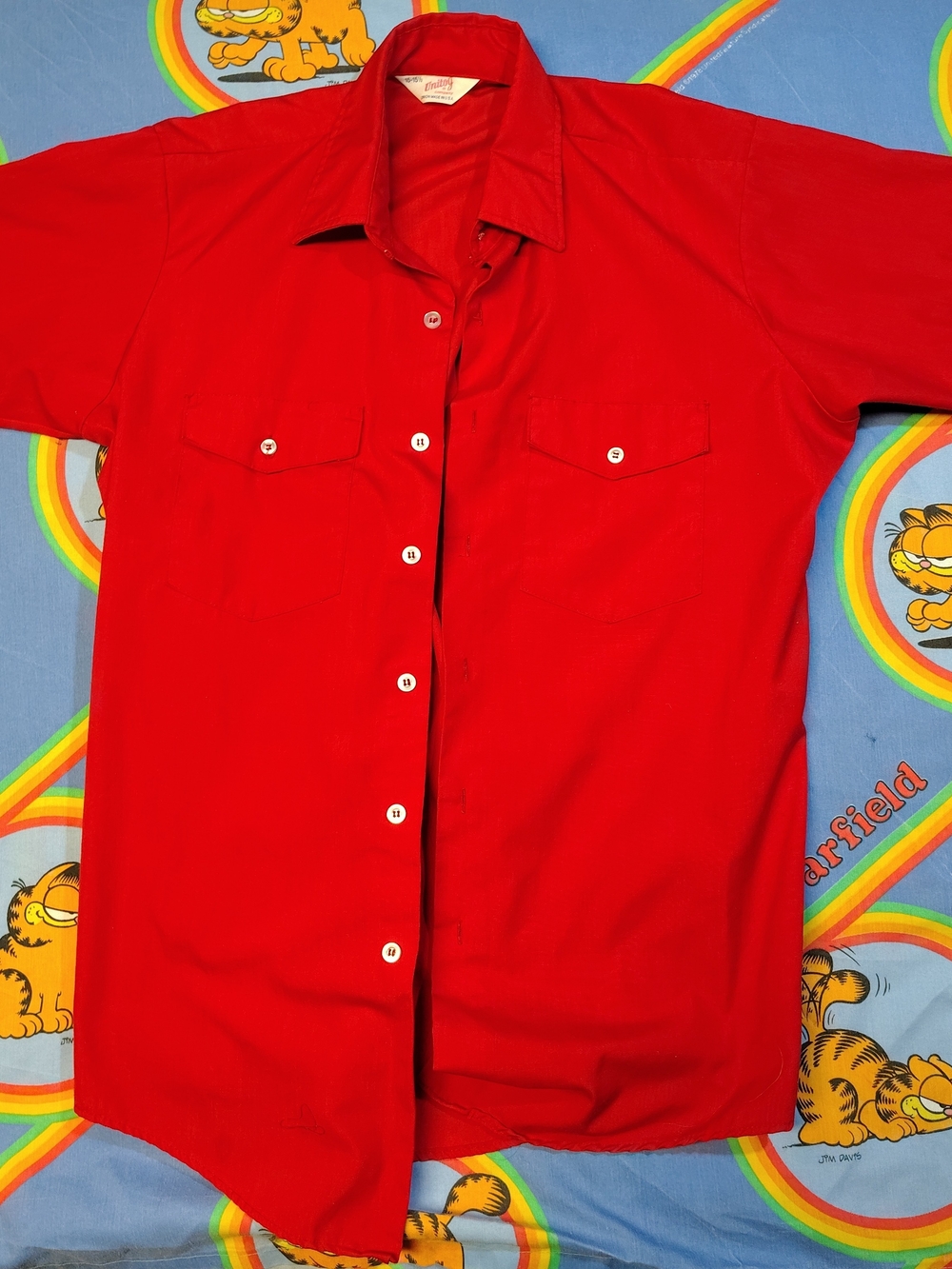 Vintage Unitog Work Shirt Mens Medium Red Short Sleeve Union Made USA Button Up